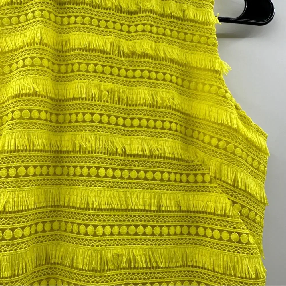 J.Crew Fringe Lace Sheath Dress Size‎ 2 Yellow Citron Sleeveless Cocktail Party